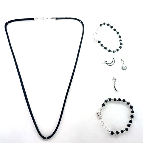 Baby/Kids' 925 Silver Set | Perfect For Gifting | In Box - 1 Black Thread, 3 Lockets, 2 Bracelets